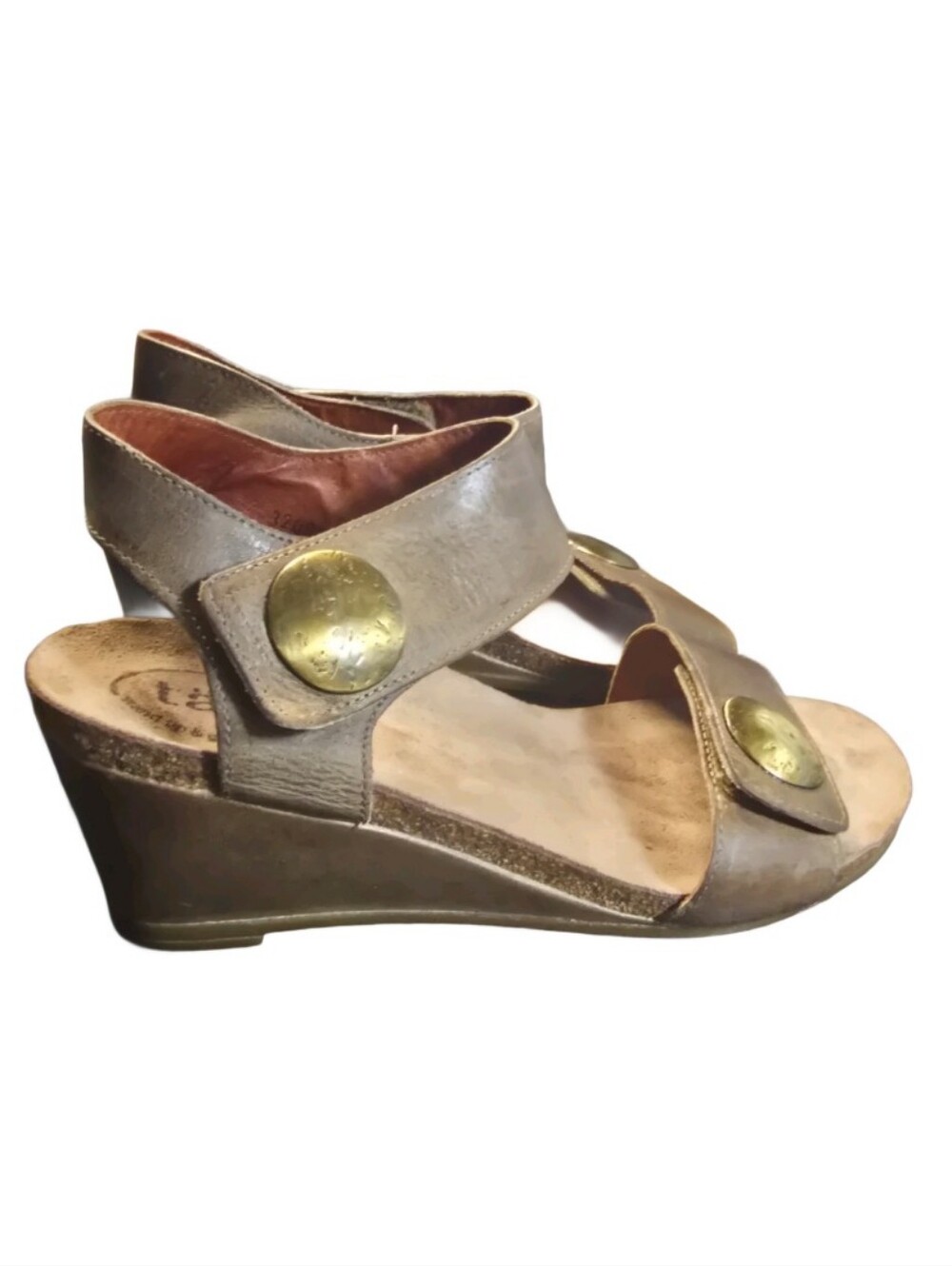 Taos Footwear Taupe Carousel 2 Leather Slingback Sandals with Gold Accents Sz.39 - Picture 4 of 11